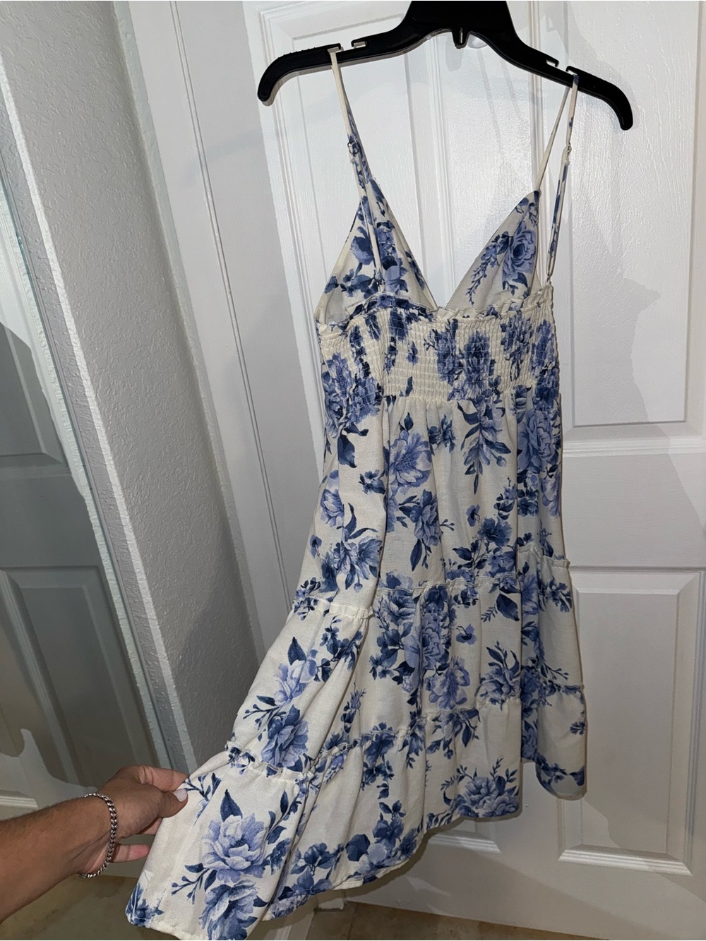 Haute Monde Blue Floral Smocked Spaghetti-Strap Dress
